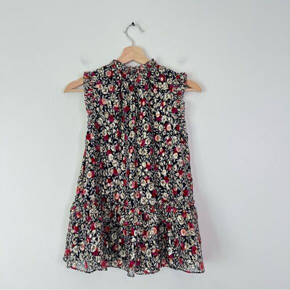 Kate Spade Floral Park Clip Dot Metallic Silk Blouse Top Sz XS Sleeveless - Picture 8 of 11